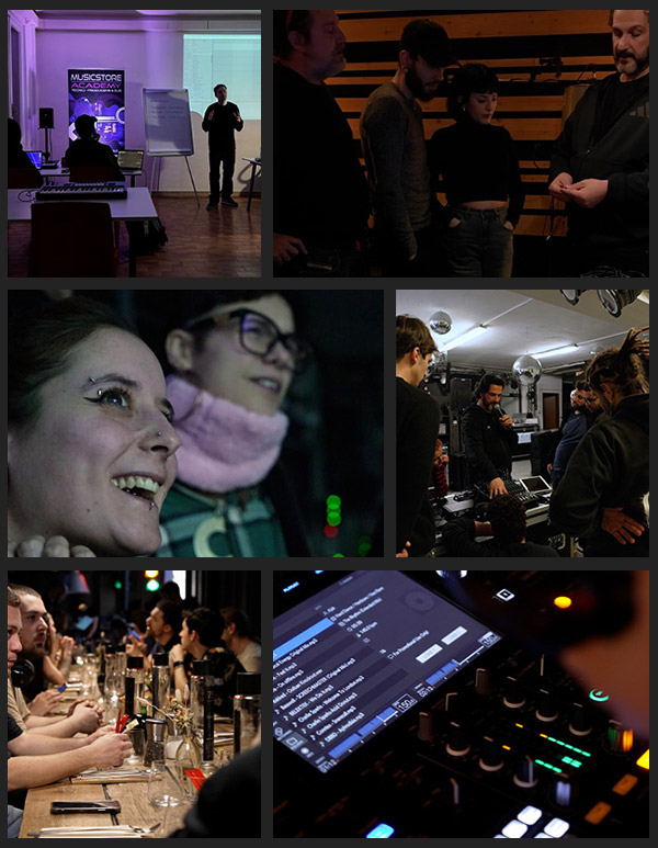 Studenti durante una sessione di formazione pratica per DJ e Producer nella sede di Firenze.